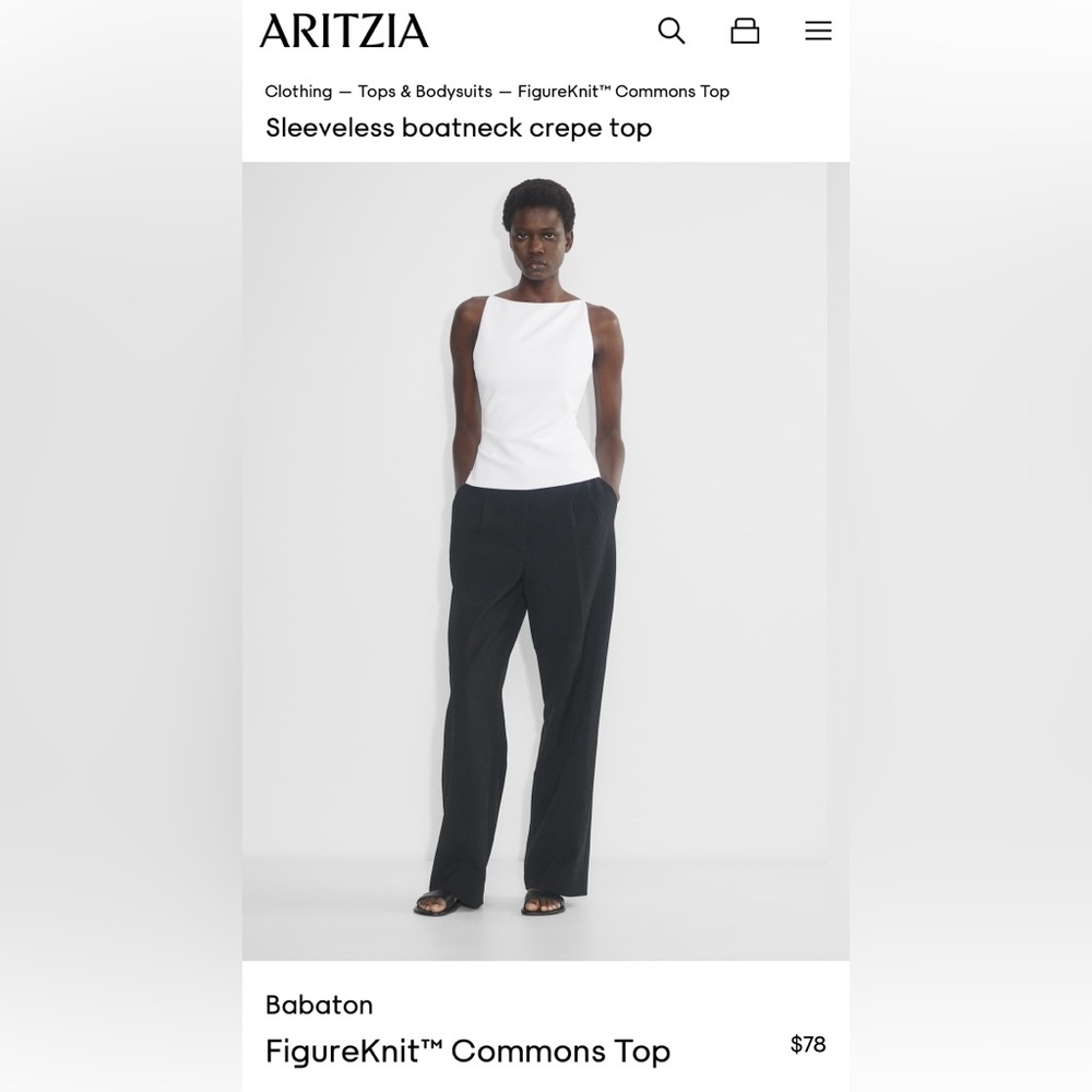 Aritzia Babaton Commons Top in White - Sleeveless boatneck crepe top tank